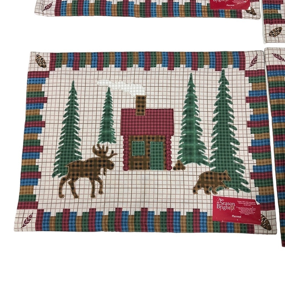Make The Season Bright Set Of 6 Red & Green Placemats 18x14 Christmas Winter NWT